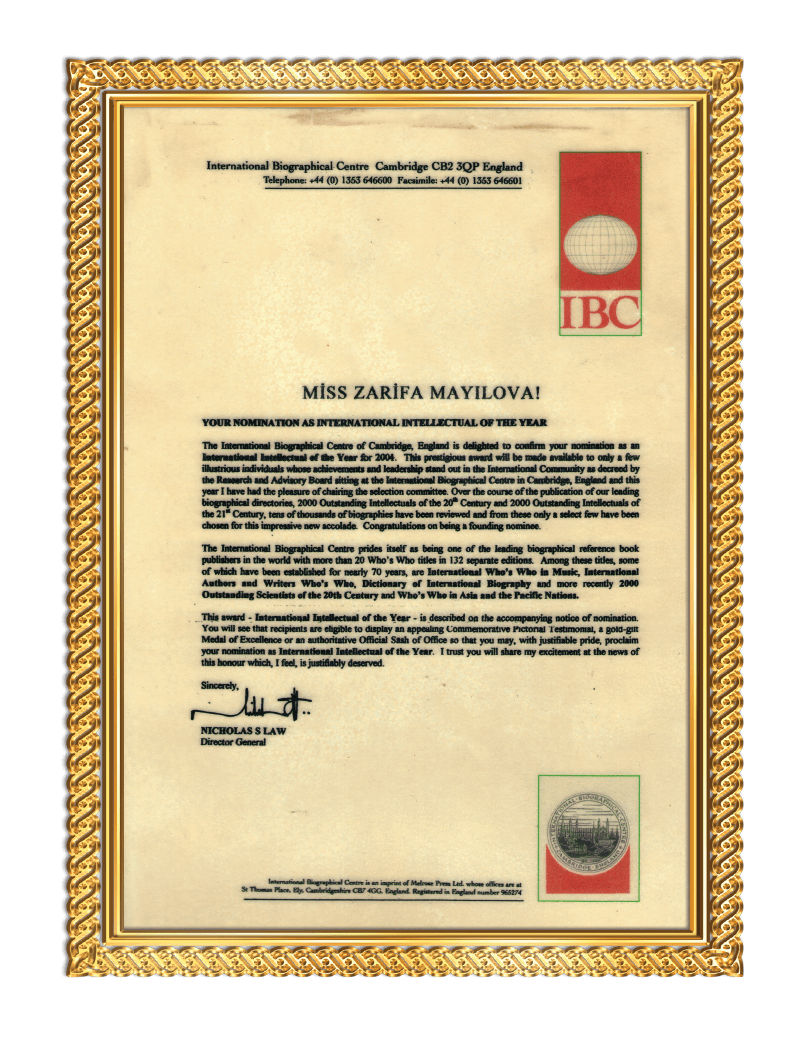 2004-cü ildə Cambridge Universitetinin Beynəlxalq Tərcümə Mərkəzi tərəfindən "Beynəlxalq istedad" adını almışdır.